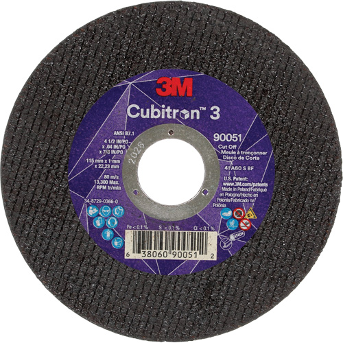 Meule &agrave; tronçonner Cubitron 3, 4-1/2" x 0,04", Arbre de 7/8", Type T1, C&eacute;ramique, 13 300 Tr/min M & M Nord Ouest Inc