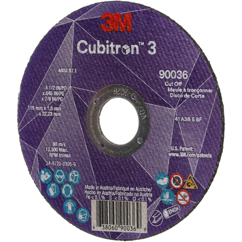 Cubitron 3 Cut-Off Wheel, 4-1/2" x 0.045", 7/8" Arbor, Type T1, Ceramic, 13300 RPM M & M Nord Ouest Inc