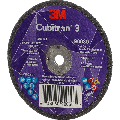 Meule &agrave; tronçonner Cubitron 3, 3" x 0,035", Arbre de 1/4", Type T1, C&eacute;ramique, 21000 Tr/min M & M Nord Ouest Inc