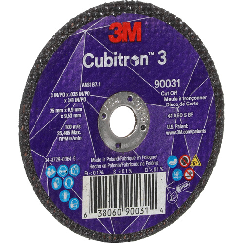 Meule &agrave; tronçonner Cubitron 3, 3" x 0,035", Arbre de 3/8", Type T1, C&eacute;ramique, 21000 Tr/min M & M Nord Ouest Inc