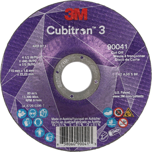 Meule &agrave; tronçonner Cubitron 3, 4-1/2" x 0,045", Arbre de 7/8", Type T27, C&eacute;ramique, 13 300 Tr/min M & M Nord Ouest Inc