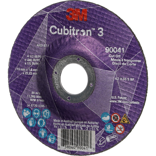 Meule &agrave; tronçonner Cubitron 3, 4-1/2" x 0,045", Arbre de 7/8", Type T27, C&eacute;ramique, 13 300 Tr/min M & M Nord Ouest Inc