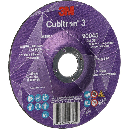 Cubitron 3 Cut-Off Wheel, 5" x 0.045", 7/8" Arbor, Type T27, Ceramic, 12250 RPM M & M Nord Ouest Inc