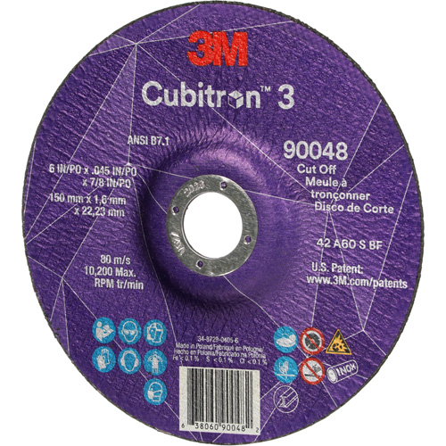 Cubitron 3 Cut-Off Wheel, 6" x 0.045", 7/8" Arbor, Type T27, Ceramic, 10200 RPM M & M Nord Ouest Inc