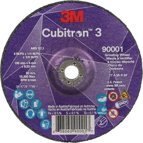 Cubitron 3 Depressed Centre Grinding Wheel, 4" x 1/4", 3/8" Arbor, Ceramic, Type T27 M & M Nord Ouest Inc