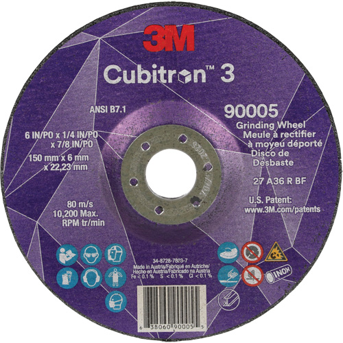 Meule a moyeu d&eacute;port&eacute; Cubitron 3, 6" x 1/4", Arbre 7/8", C&eacute;ramique, Type T27 M & M Nord Ouest Inc