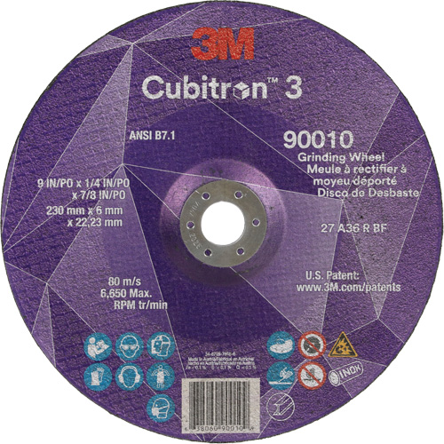 Cubitron 3 Depressed Centre Grinding Wheel, 9" x 1/4", 7/8" Arbor, Ceramic, Type T27 M & M Nord Ouest Inc