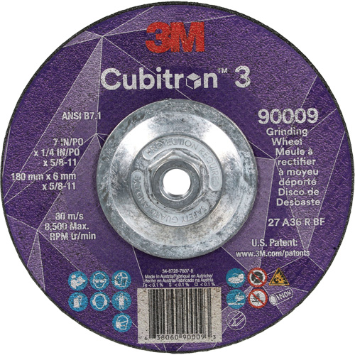 Cubitron 3 Depressed Centre Grinding Wheel, 7" x 1/4", 5/8"-11 Arbor, Ceramic, Type T27 M & M Nord Ouest Inc