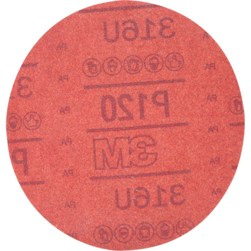Hookit Red Abrasive Disc 316U, 01224, 6" Dia., P120 Grit, Aluminum Oxide, A M & M Nord Ouest Inc