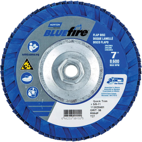 Disque &agrave; lamelles de densit&eacute; standard BlueFire, 7" x 5/8"-11, Type 27, Grain P36, Alumine de zirconium M & M Nord Ouest Inc