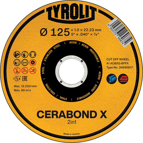 Cerabond X Cut-Off Wheel, 5" x 0.04", 7/8" Arbor, Ceramic M & M Nord Ouest Inc