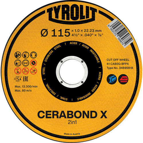 CA60Q-BFPX CERABOND X Cut-Off Wheel, 4-1/2" x 0.039", 7/8" Arbor, Type 1 M & M Nord Ouest Inc
