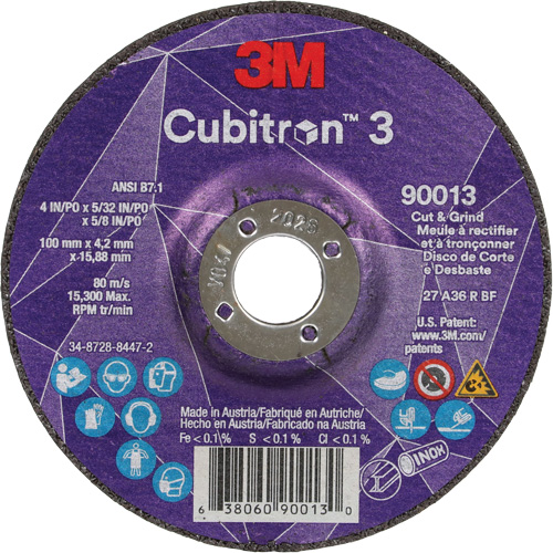 Meule &agrave; tronçonner Cubitron 3, 4" x 39/250", Arbre de 5/8", Type 27, Grain de 36, C&eacute;ramique M & M Nord Ouest Inc