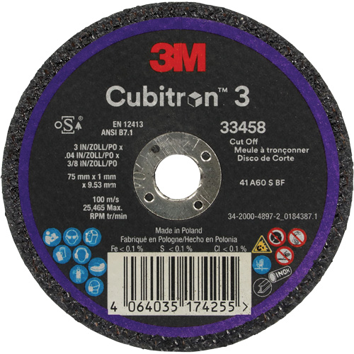 Meule &agrave; tronçonner Cubitron 3, 3" x 0,039", Arbre de 3/8", C&eacute;ramique M & M Nord Ouest Inc