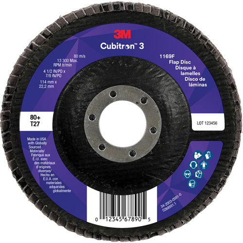 Cubitron 3 Flat Flap Disc 1169F, 4-1/2" x 7/8", Type T27, 80+ Grit, Ceramic M & M Nord Ouest Inc