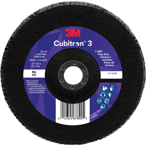 Cubitron 3 Flat Flap Disc 1169F, 7" x 7/8", Type T27, 40+ Grit, Ceramic M & M Nord Ouest Inc