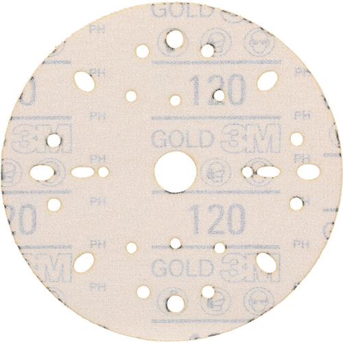 Disque abrasif dor&eacute; Hookit, dia 6", Grain 120, Oxyde d'aluminium, Poids C M & M Nord Ouest Inc