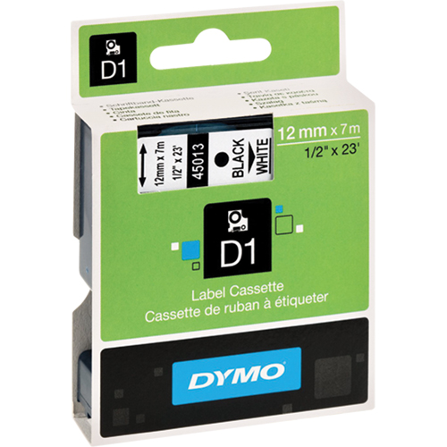 D1 Label Cassette, 12 mm x 23', Black on White M & M Nord Ouest Inc