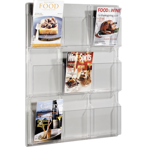 Literature Displays, Wall Mount, 9 Slots, Plastic, 30" W x 2" D x 36-7/8" H M & M Nord Ouest Inc