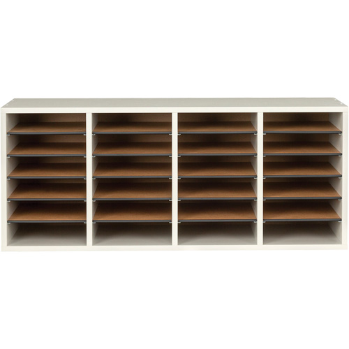 Adjustable Compartment Literature Organizer, Stationary, 24 Slots, Wood, 39-1/4" W x 11-3/4" D x 16-1/4" H M & M Nord Ouest Inc