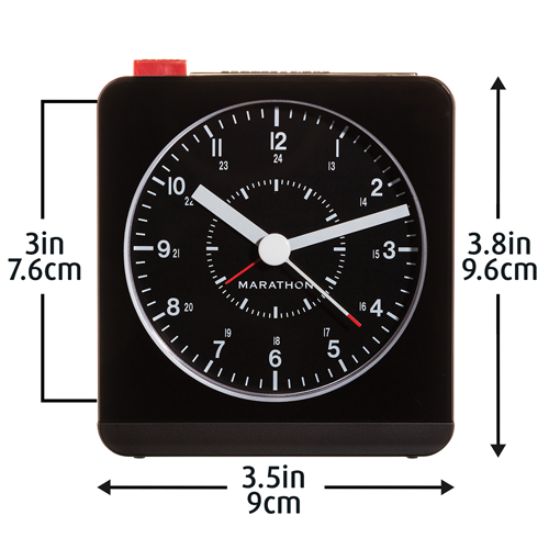 R&eacute;veille-matin de bureau, Analogique, &agrave; piles, 3,5" la x 1,5" p x 3,75" h, Noir M & M Nord Ouest Inc