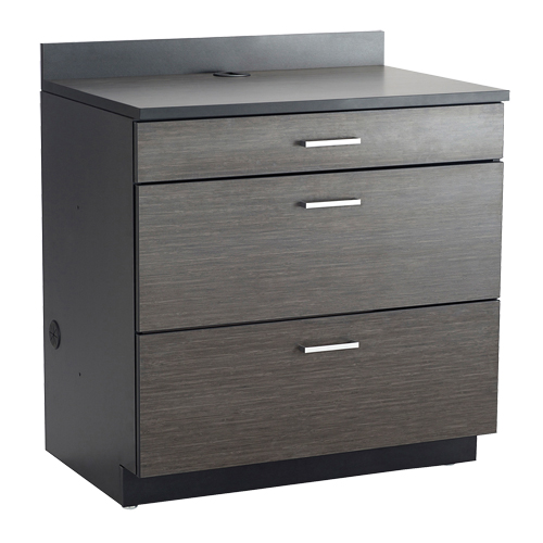 Modular Base Cabinet, 3 Drawers, 36" W x 25" D x 39" H, Asian Night/Black M & M Nord Ouest Inc