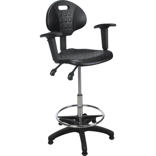 Tabouret ergonomique robuste avec accoudoirs r&eacute;glables, Stationnaire, Ajustable, 39" - 48", Polyur&eacute;thane Si&egrave;ge, Noir M & M Nord Ouest Inc