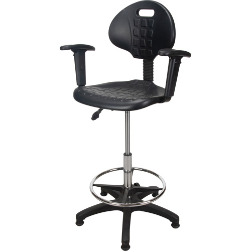 Tabouret ergonomique robuste avec accoudoirs r&eacute;glables, Stationnaire, Ajustable, 39" - 48", Polyur&eacute;thane Si&egrave;ge, Noir M & M Nord Ouest Inc