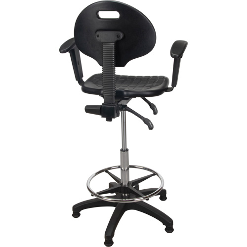 Tabouret ergonomique robuste avec accoudoirs r&eacute;glables, Stationnaire, Ajustable, 39" - 48", Polyur&eacute;thane Si&egrave;ge, Noir M & M Nord Ouest Inc