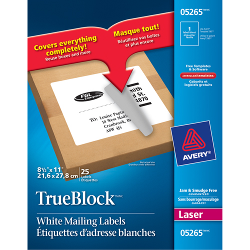 &eacute;tiquettes d'exp&eacute;dition au laser TrueBlock, 11" la x 8,5" la x Blanc M & M Nord Ouest Inc