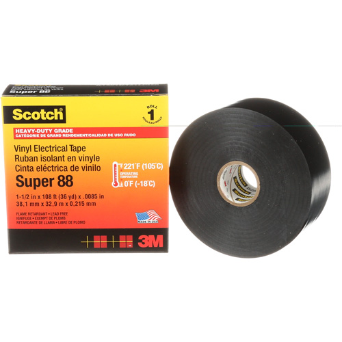 Ruban isolant en vinyle Super 88 Scotch, 38 mm (1-1/2") x 33 m (108'), Noir, 8,5 mils M & M Nord Ouest Inc