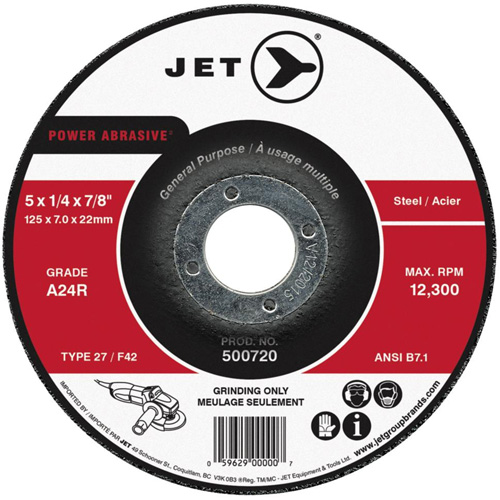 Meule abrasive motoris&eacute;e A24R, 4-1/2" x 1/4", Arbre 7/8", Type 27 M & M Nord Ouest Inc