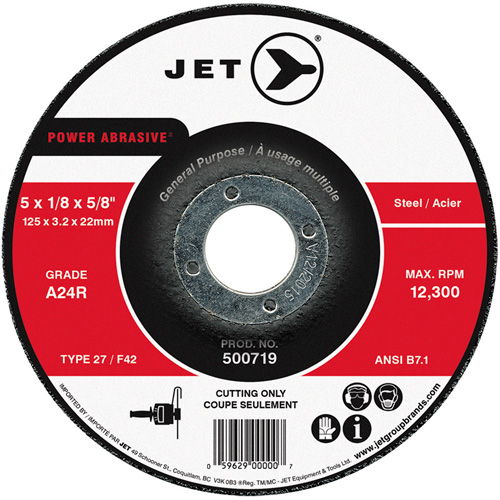 Disque abrasif de tronçonnage, 5" x 1/8", Arbre de 7/8", Type 27, 12 300 Tr/min M & M Nord Ouest Inc