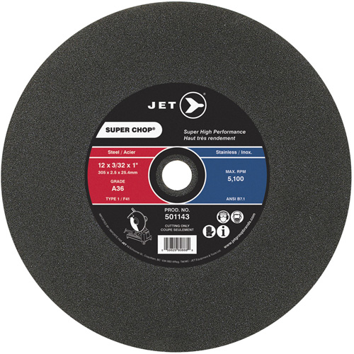 Meule &agrave; tronçonner Super Chop, 12" x 3/32", Arbre de 1", Type 1, 5100 Tr/min M & M Nord Ouest Inc