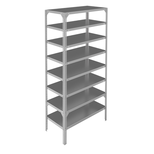 Shelving Unit, Galvanized Steel, Slotted Angle, 400 lbs. Capacity, 36" W x 96" H x 12" D M & M Nord Ouest Inc