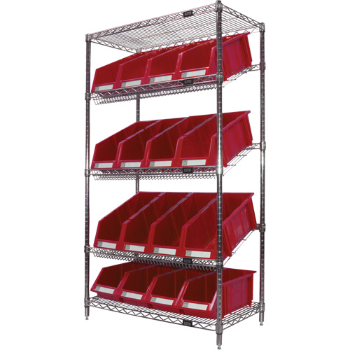 &eacute;tag&egrave;re en treillis m&eacute;tallique &agrave; tablettes inclin&eacute;es avec bacs, Tiers 5, 36" la x 63" h x 18" p M & M Nord Ouest Inc