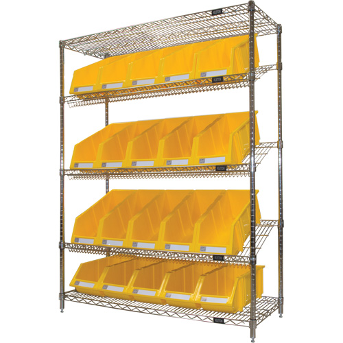 &eacute;tag&egrave;re en treillis m&eacute;tallique &agrave; tablettes inclin&eacute;es avec bacs, Tiers 5, 48" la x 63" h x 18" p M & M Nord Ouest Inc