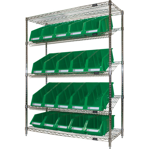 Slanted Wire Shelf with Bins, 5 Tiers, 48" W x 63" H x 18" D M & M Nord Ouest Inc