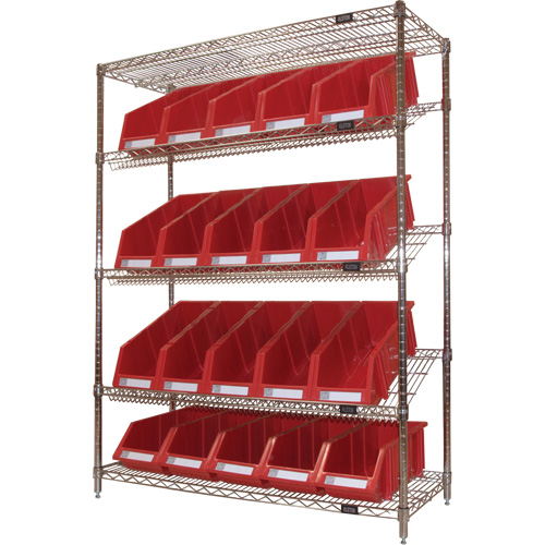 Slanted Wire Shelf with Bins, 5 Tiers, 48" W x 63" H x 18" D M & M Nord Ouest Inc