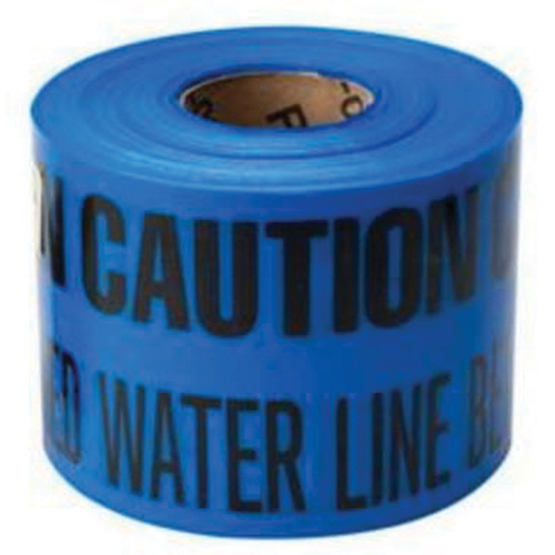 Ruban d'avertissement de danger souterrain Buried Water Line Identoline, 6" la x 1000' lo, Noir sur bleu M & M Nord Ouest Inc