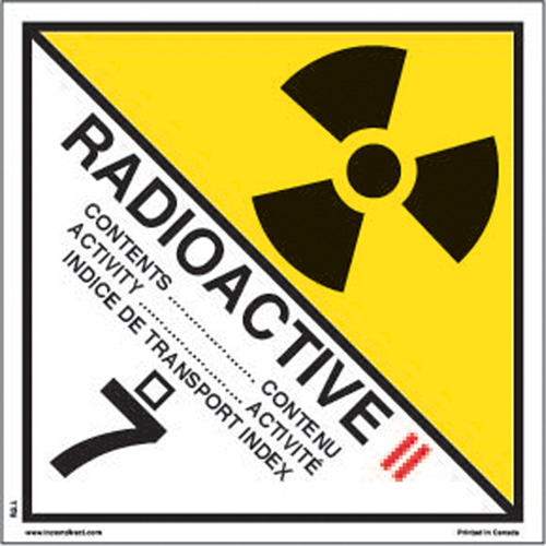 TDG Shipping Labels, Class 7, Radioactive II, Vinyl M & M Nord Ouest Inc