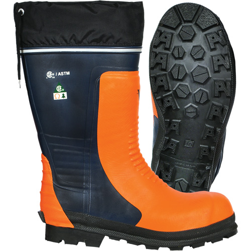 Bottes de s&eacute;curit&eacute; pour scie &agrave; chaîne Bushwhacker, Caoutchouc, Embout Acier, Pointure 6, Semelle R&eacute;sistant aux perforations M & M Nord Ouest Inc