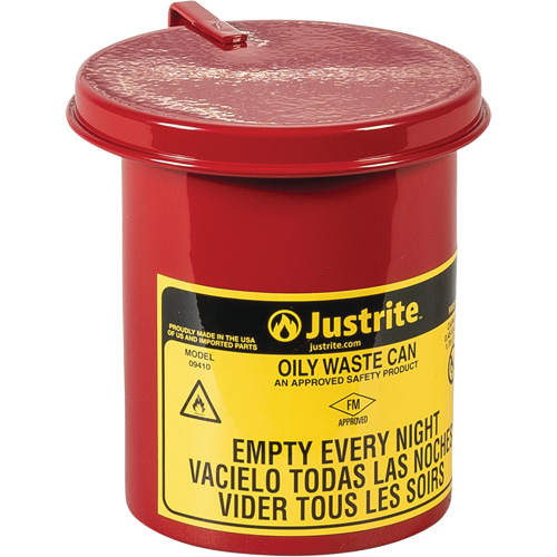Mini bidons pour d&eacute;chets huileux pour dessus d'&eacute;tabli, Homologu&eacute; FM, 0,45 gal. US, Rouge M & M Nord Ouest Inc