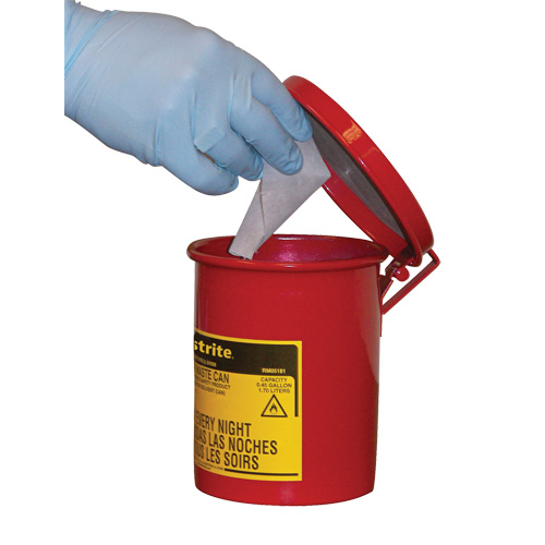 Mini bidons pour d&eacute;chets huileux pour dessus d'&eacute;tabli, Homologu&eacute; FM, 0,45 gal. US, Rouge M & M Nord Ouest Inc