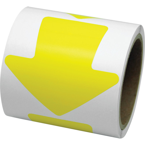 D&eacute;calcomanie en couleur pour le marquage des planchers, Fl&egrave;che, 4" lo x 4" la, Jaune, Vinyle M & M Nord Ouest Inc