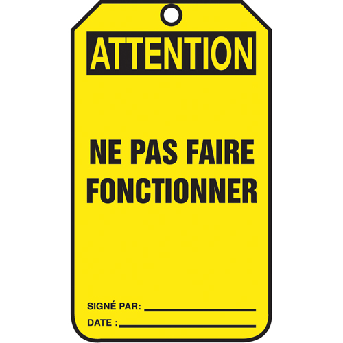 &eacute;tiquettes de verrouillage, Papier cartonn&eacute;, 3-1/8" la x 5-7/8" h, Français M & M Nord Ouest Inc