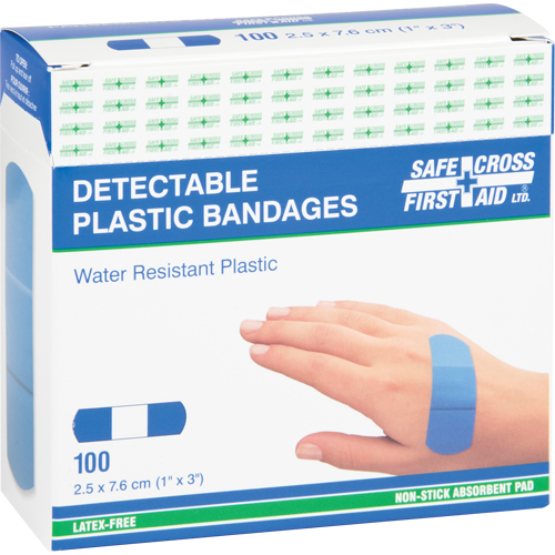 Bandages, Rectangulaire/carr&eacute;e, 3", Plastique d&eacute;tectable, St&eacute;rile M & M Nord Ouest Inc