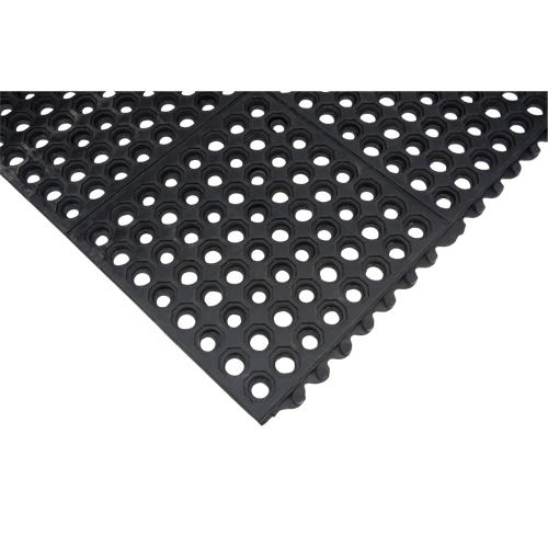 Tapis modulaire antifatigue, Nid d'abeilles, 3' x 3' x 1/2", Noir, Caoutchouc naturel M & M Nord Ouest Inc