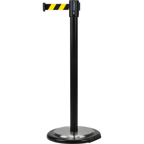 Free-Standing Crowd Control Barrier, Steel, 35" H, Black/Yellow Tape, 7' Tape Length M & M Nord Ouest Inc