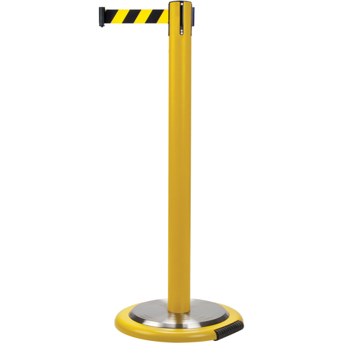 Barri&egrave;res sur pieds pour le contr&ocirc;le des foules, Acier, 35" h, Ruban Noir/Jaune, Longueur du ruban 7' M & M Nord Ouest Inc